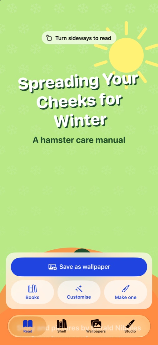 Upright: the Spreading Your Cheeks for Winter cover, with Turn sideways to read and Save as wallpaper